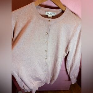 Melrose Chic Pink Button-Up Sweater. Jeweled Buttons. M